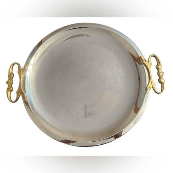 KROMEX  Classic MCM Elegant Round Serving Tray Chrome Plated with Brass Handles - Picture 1 of 9